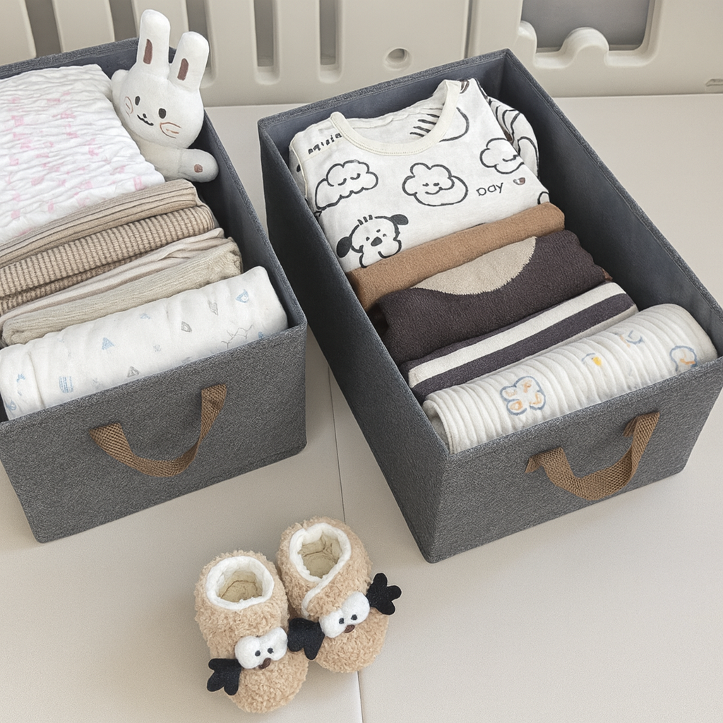 Grosyhub Foldable Grey Wardrobe Organizer with Durable Handle