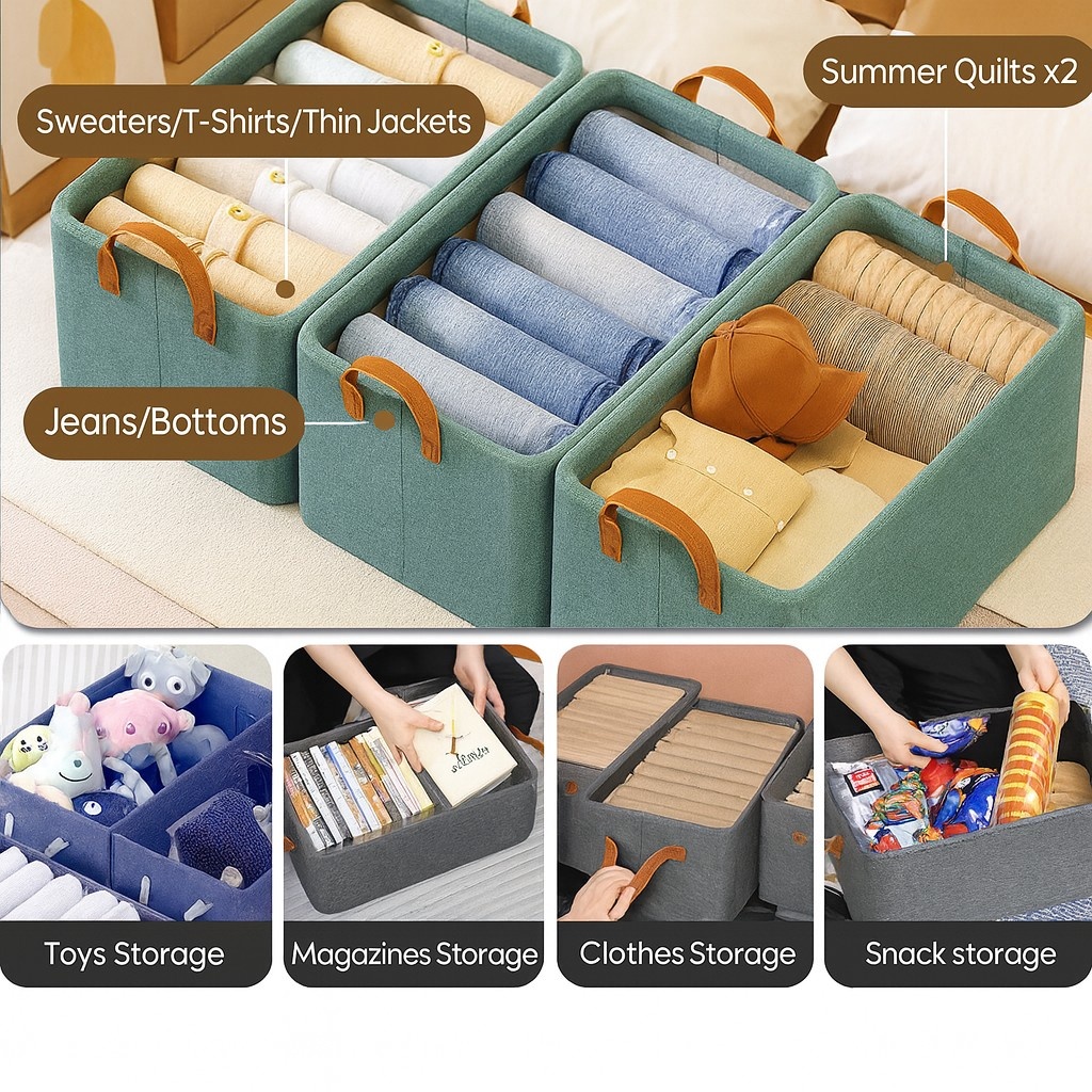 Grosyhub Foldable Grey Wardrobe Organizer with Durable Handle