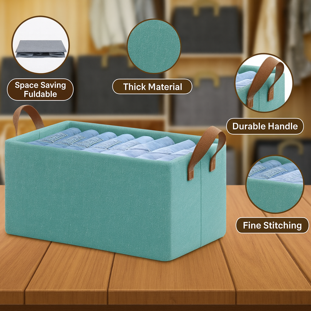 Grosyhub Foldable Blue Wardrobe Organizer With Durable Handle