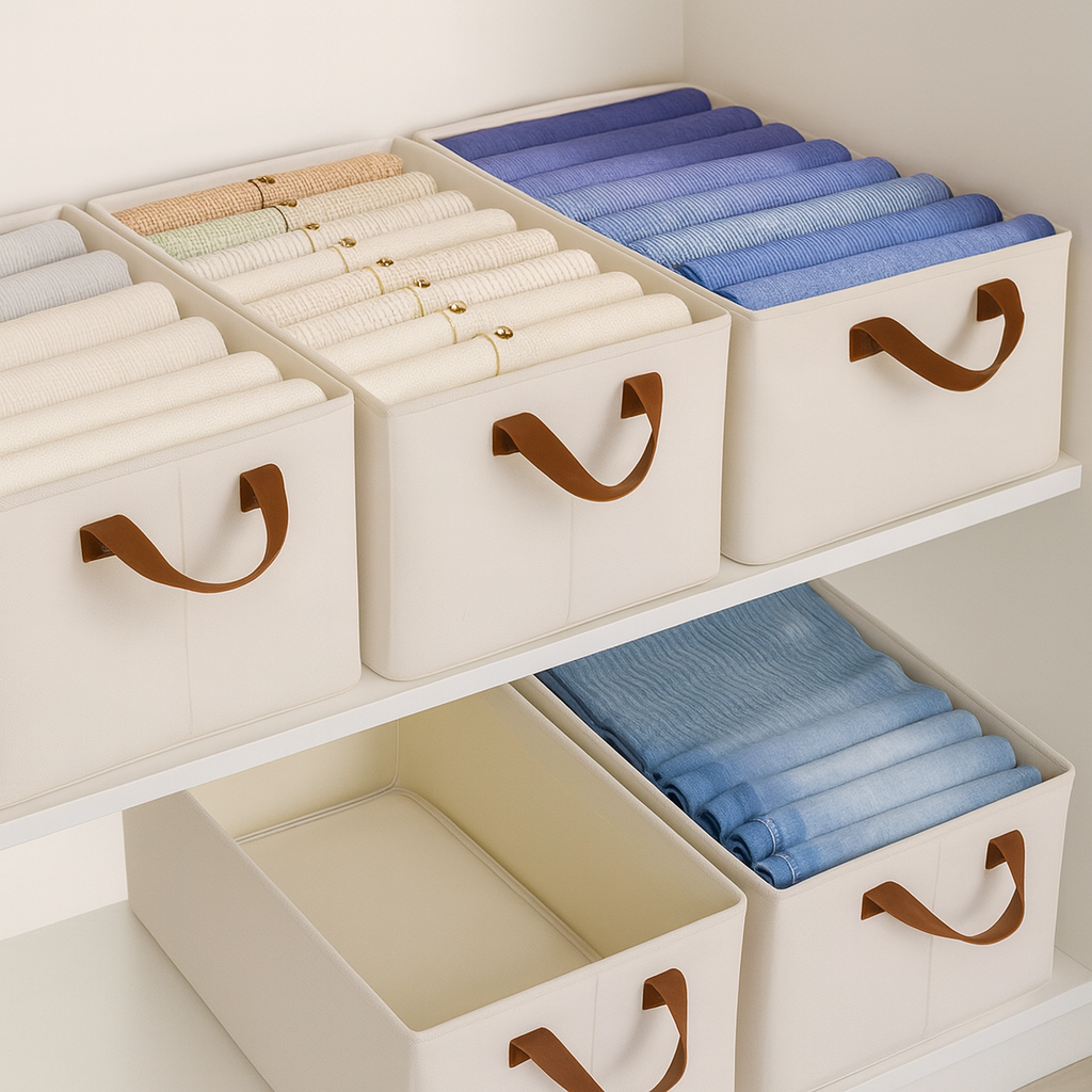 Grosyhub Foldable White Wardrobe Organizer With Durable Handle