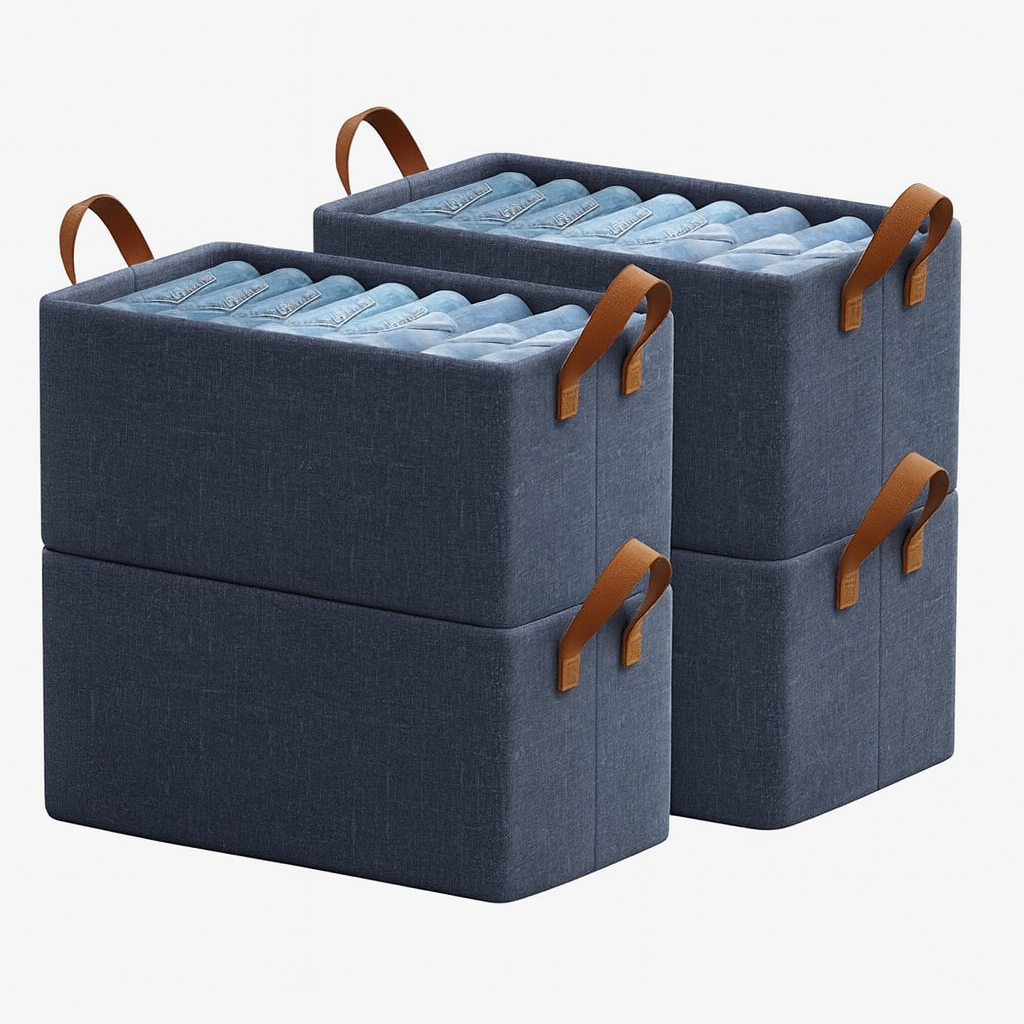 Grosyhub Foldable Navy-Blue Wardrobe Organizer With Durable Handle