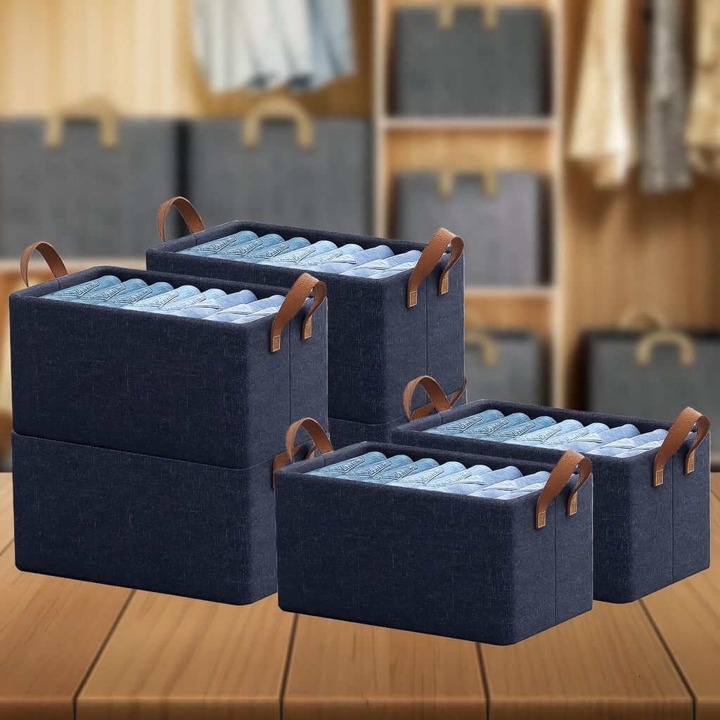 Grosyhub Foldable Navy-Blue Wardrobe Organizer With Durable Handle