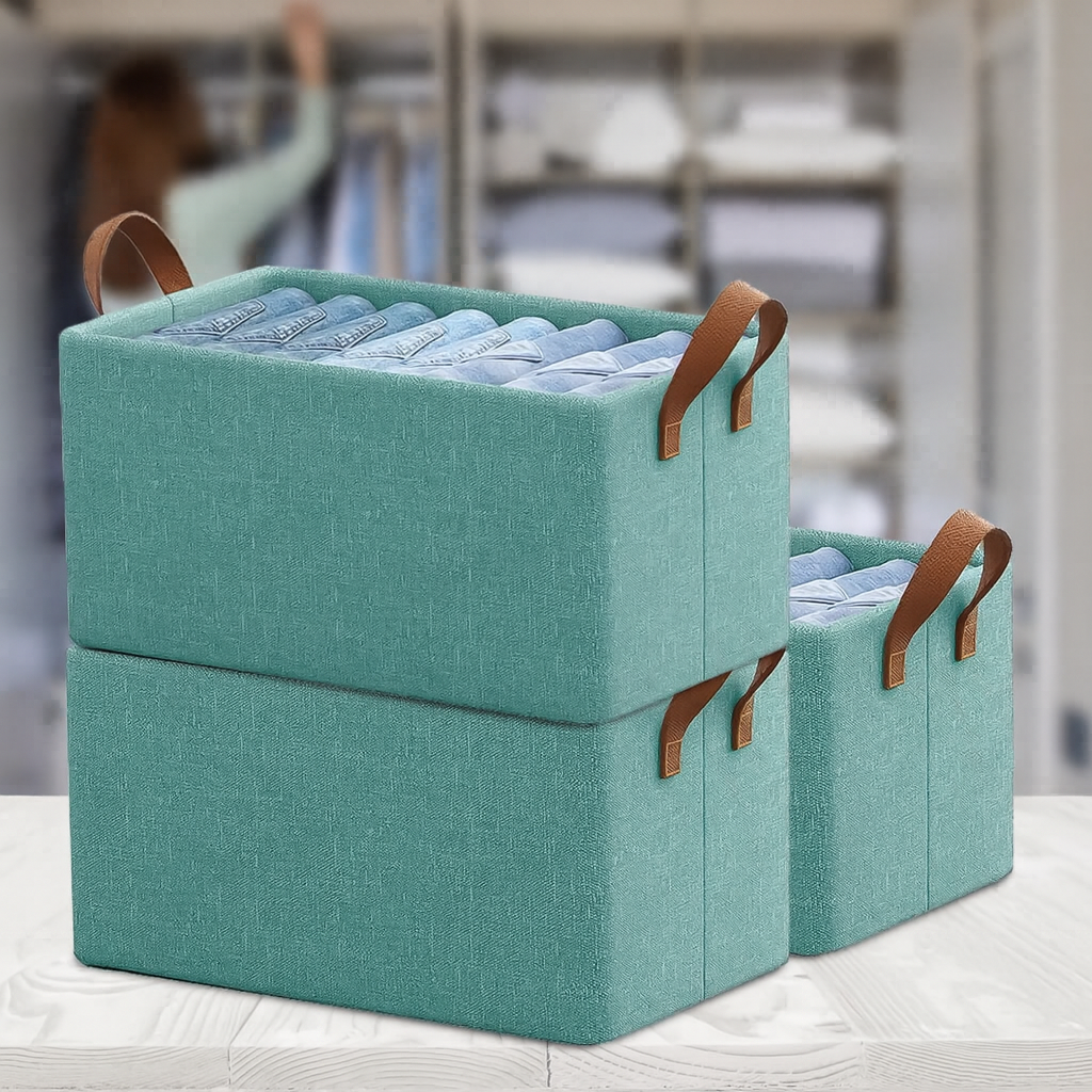 Grosyhub Foldable Blue Wardrobe Organizer With Durable Handle