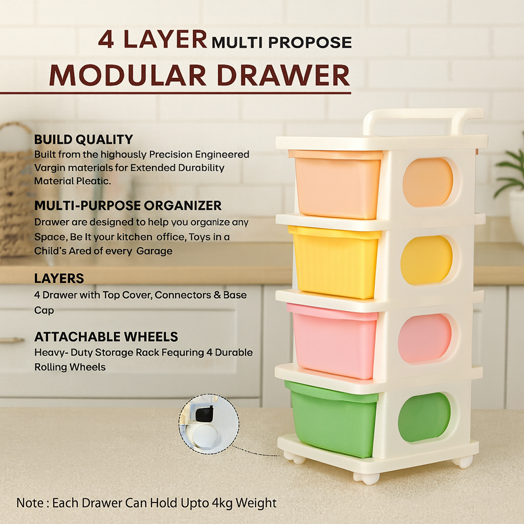 Grosyhub Multipurpose 3-Layer Smart Modular Drawer with Wheels