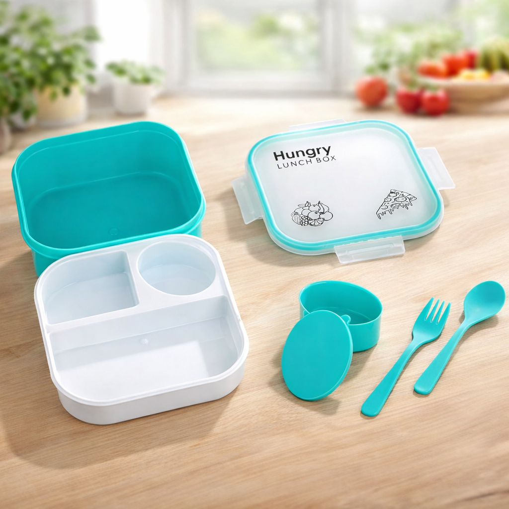 Grosyhub Hungry Bite: 3-Compartment Leak-Proof Bento Lunch Box