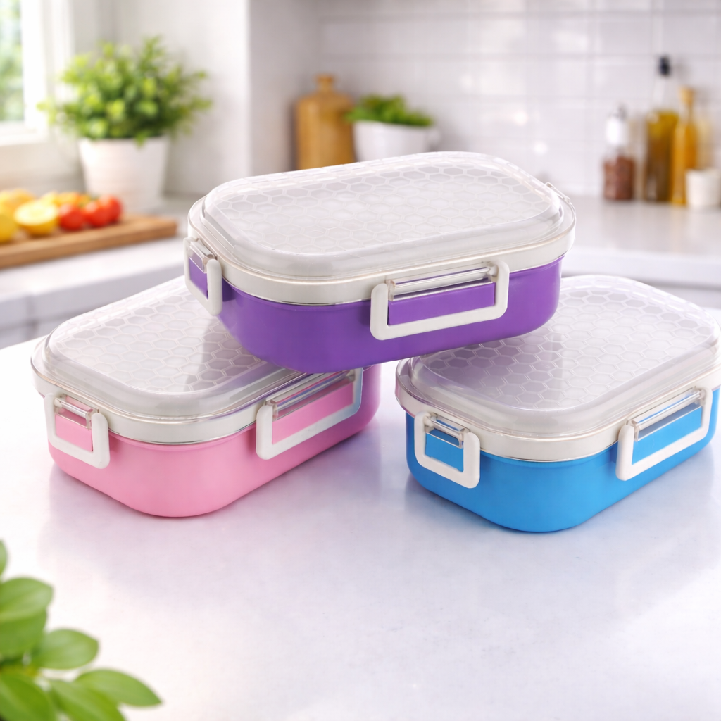 Grosyhub Prisum Lunch Box: Insulated Stainless Steel Bento Box with Honeycomb Texture Lid