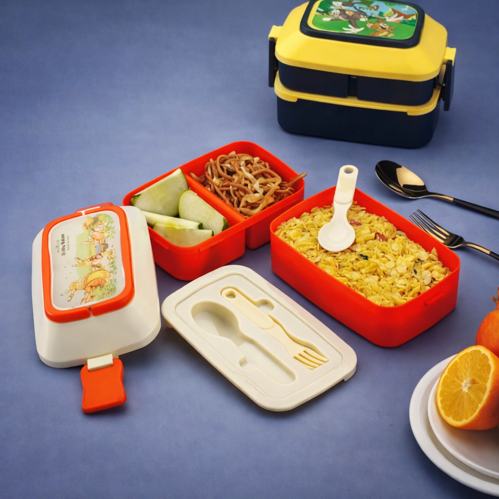 Grosyhub Sticker Double Layer: Fun & Functional 2-Tier Kids' Bento Lunch Box