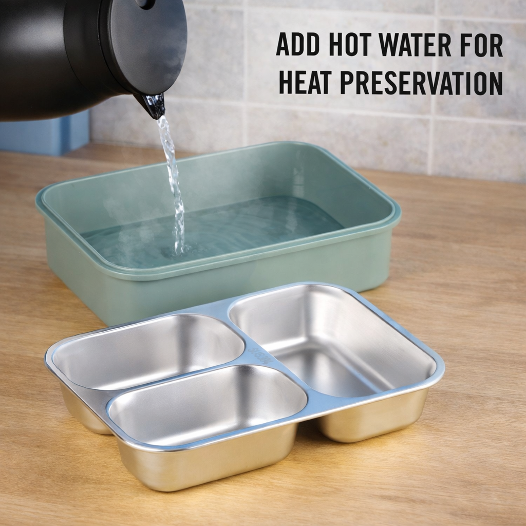 Multi Compartment Stainless Steel Airtight Lunch Box With Lid And Spoon