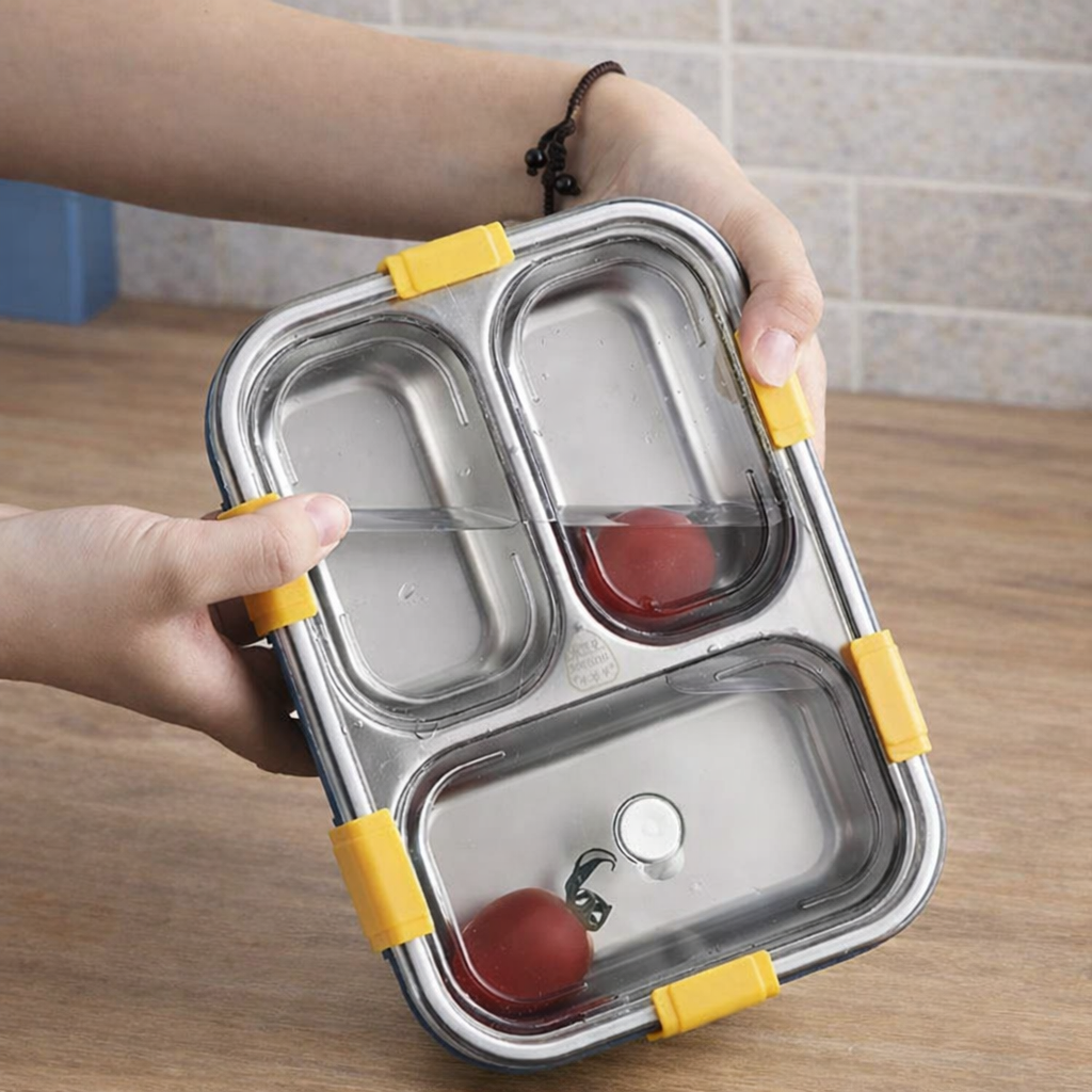 Multi Compartment Stainless Steel Airtight Lunch Box With Lid And Spoon
