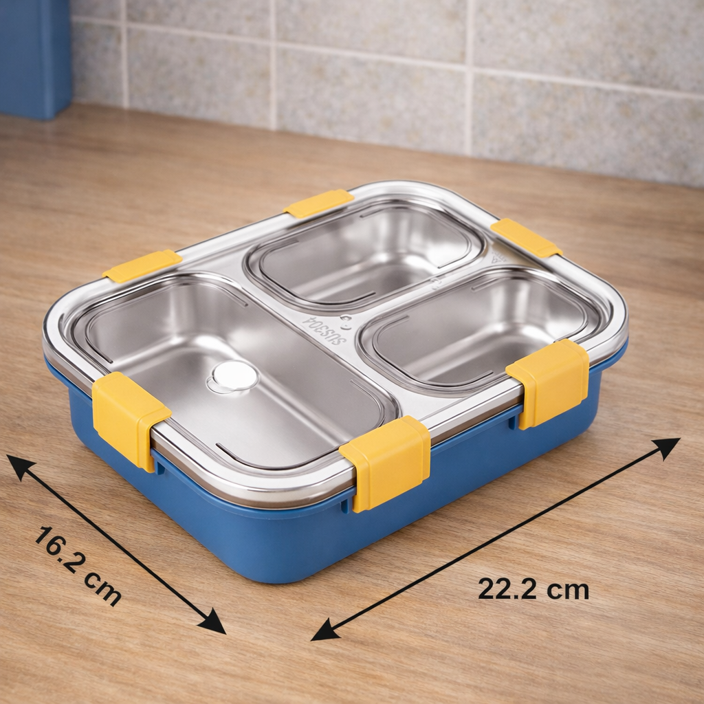 Multi Compartment Stainless Steel Airtight Lunch Box With Lid And Spoon