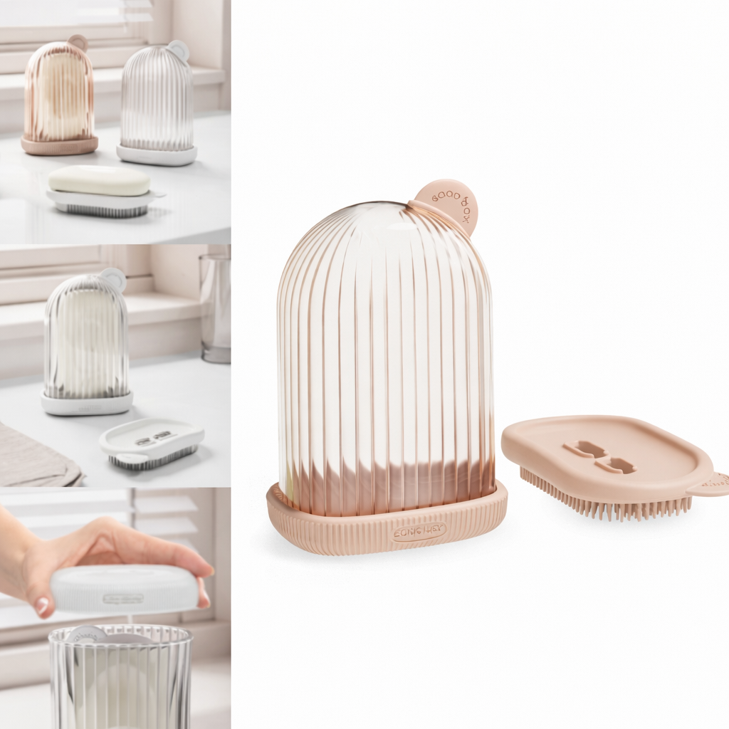 Grosyhub 2-in-1 Travel Soap Case & Silicone Scrub Brush