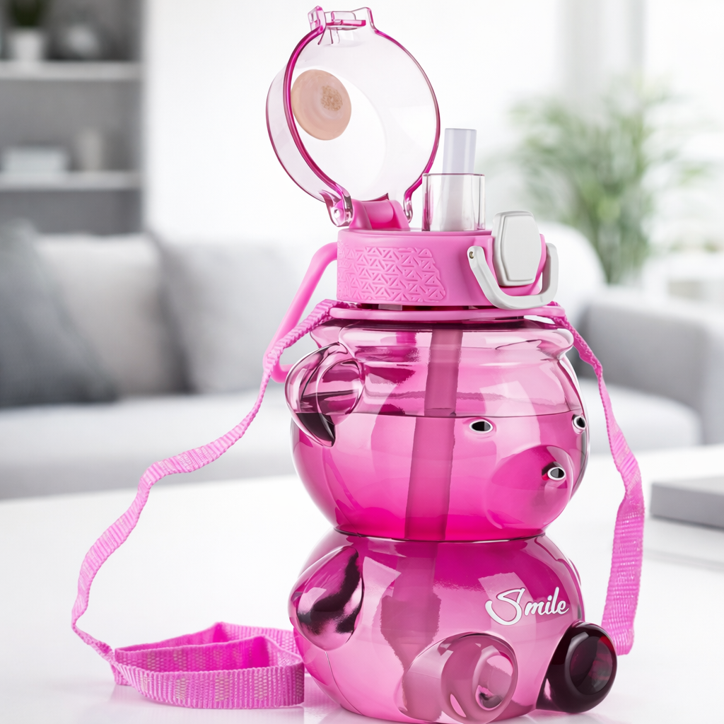 Grosyhub Pink Teddy Bear Kids' Water Bottle