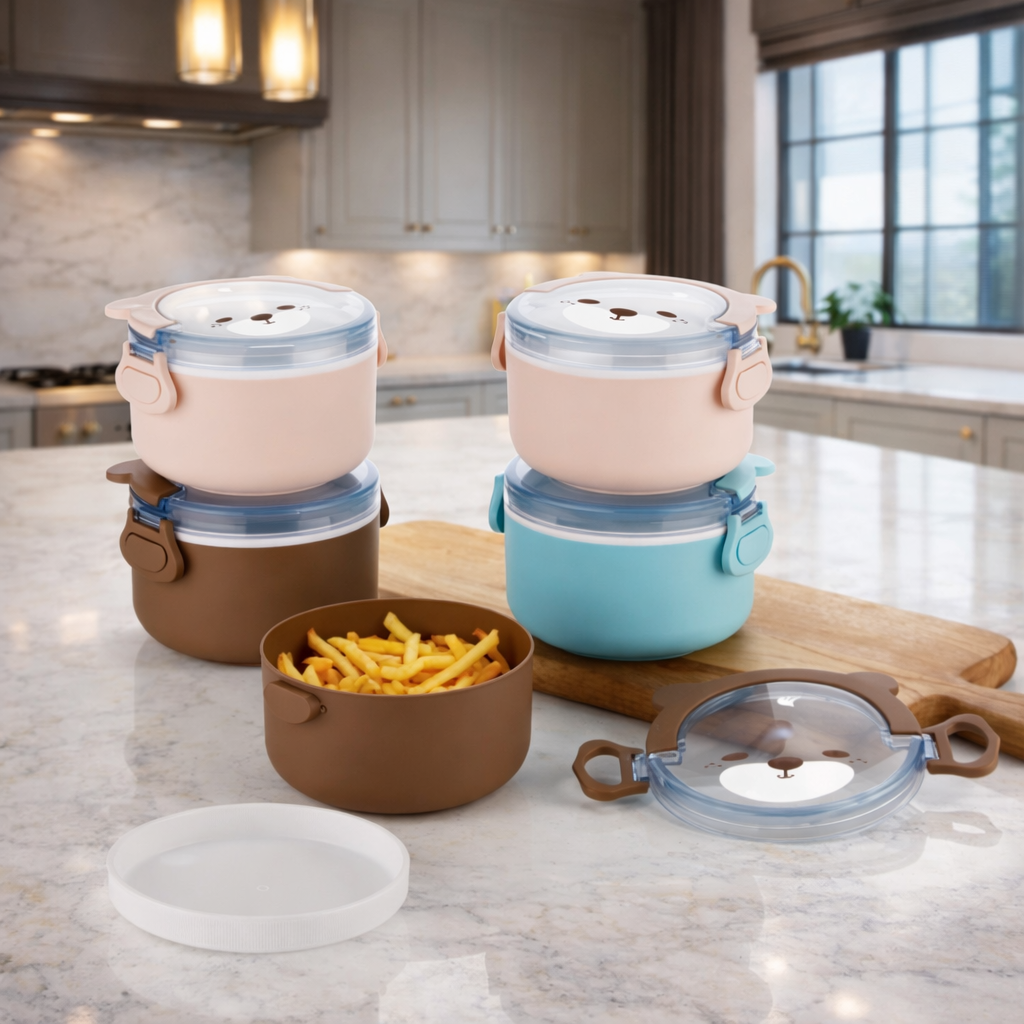 Grosyhub Taddy Bear-Themed Insulated Multi-Layer Lunch Box