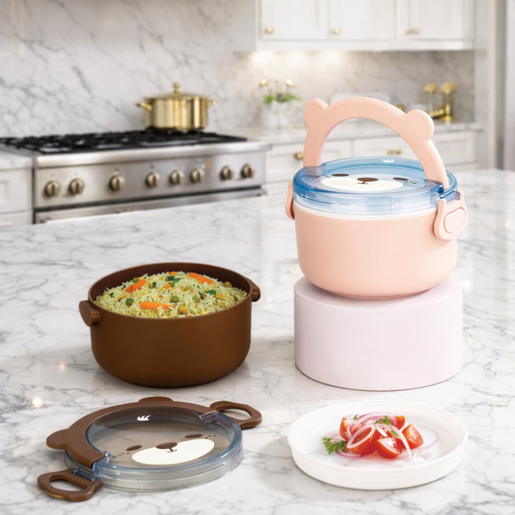 Grosyhub Taddy Bear-Themed Insulated Multi-Layer Lunch Box