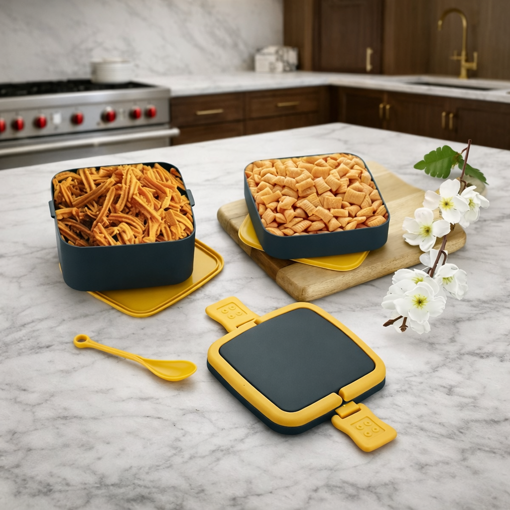 Grosyhub Sage Green Tiered Bento Box with Comfort-Grip Handles