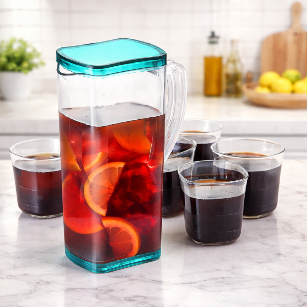 Grosyhub Citrus-Bloom High-Capacity Beverage Pitcher & Tumbler Set