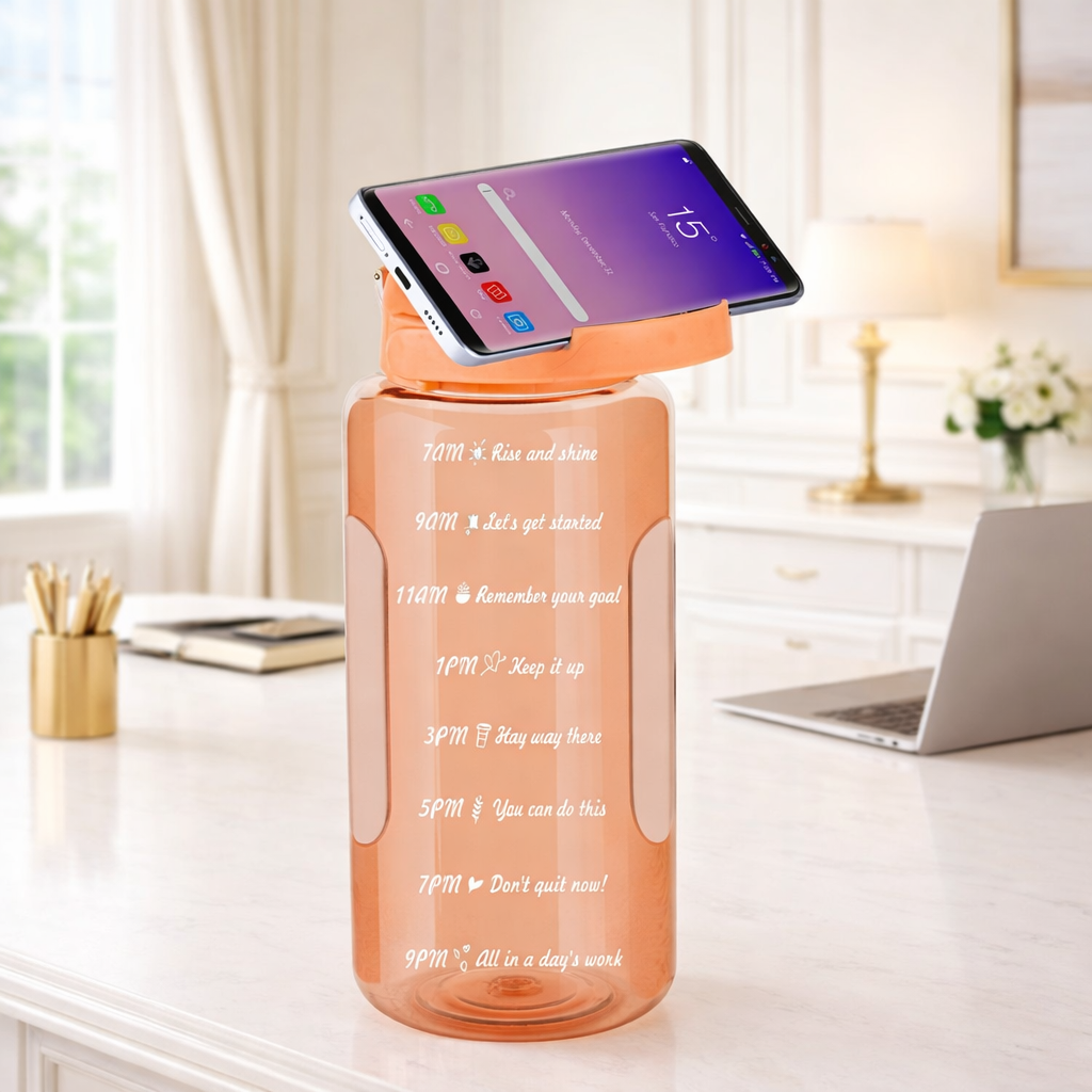 Grosyhub 2L Motivational Hydro-Tracker with Integrated Phone Stand