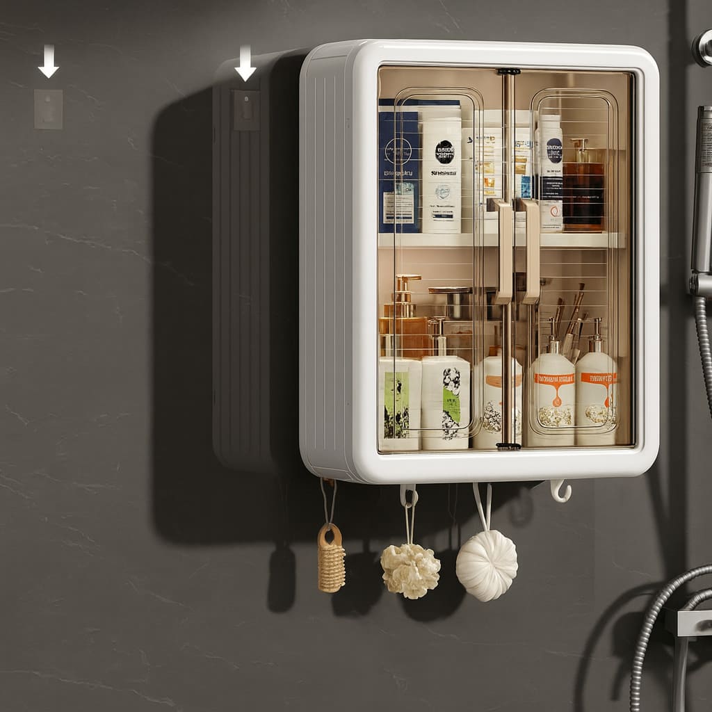 Grosyhub Classy White Double Door Wall Mounted Transparent Storage Box with Hooks