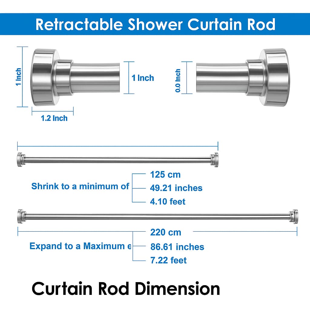 Grosyhub Adjustable Shower Curtain Tension Rod 125CM| Non-Drilling| Anti-Skid|Multi-Purpose| Spring Pull Rod - (Stainless Steel)