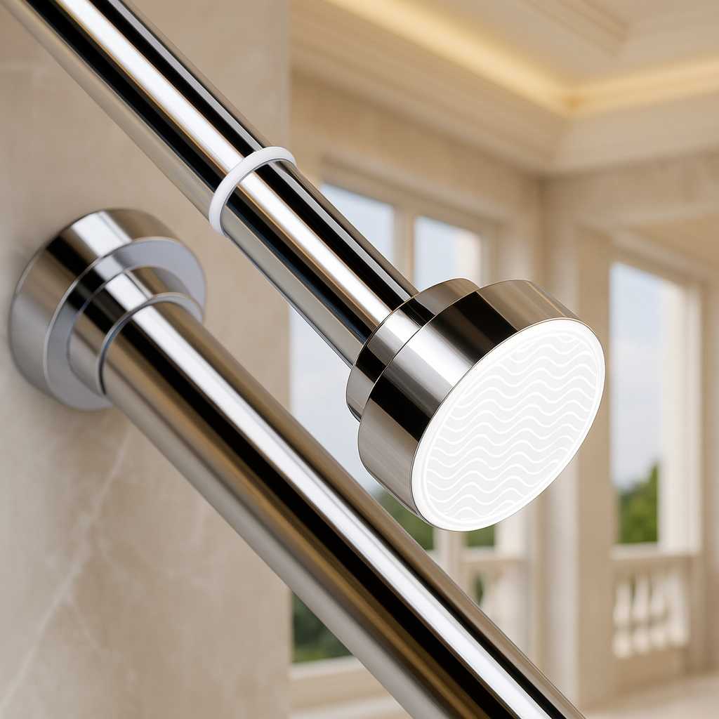 Grosyhub Adjustable Shower Curtain Tension Rod 125CM| Non-Drilling| Anti-Skid|Multi-Purpose| Spring Pull Rod - (Stainless Steel)