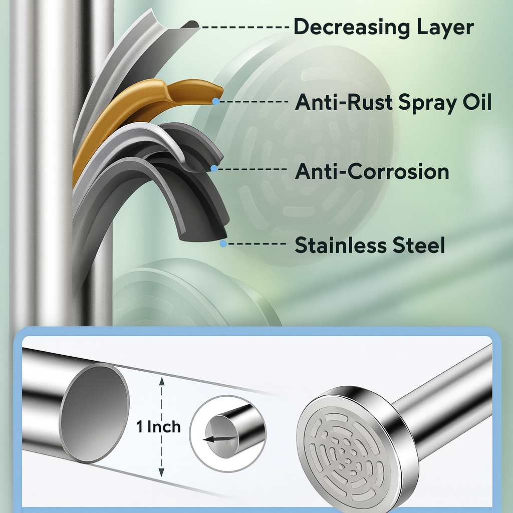 Grosyhub Adjustable Shower Curtain Tension Rod 125CM| Non-Drilling| Anti-Skid|Multi-Purpose| Spring Pull Rod - (Stainless Steel)