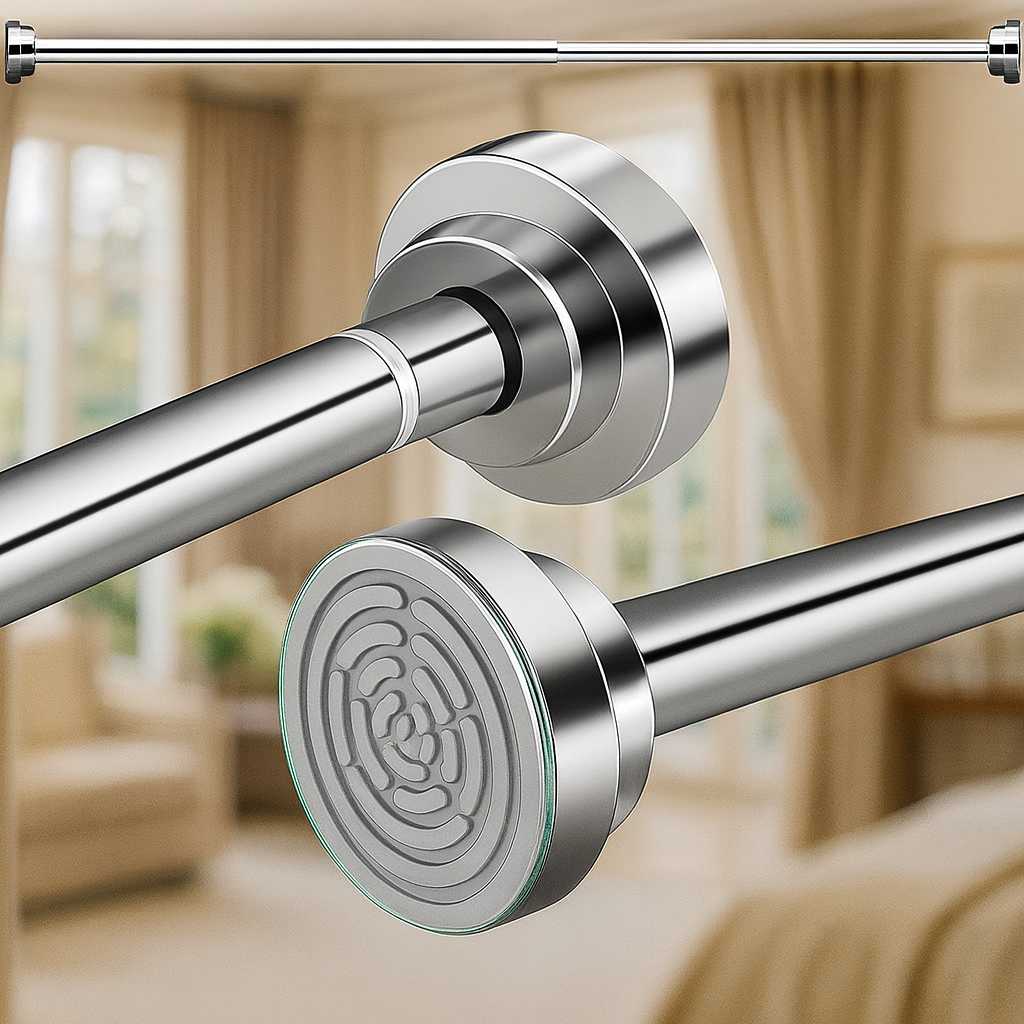 Grosyhub Adjustable Shower Curtain Tension Rod 105CM| Non-Drilling| Anti-Skid|Multi-Purpose| Spring Pull Rod - (Stainless Steel)