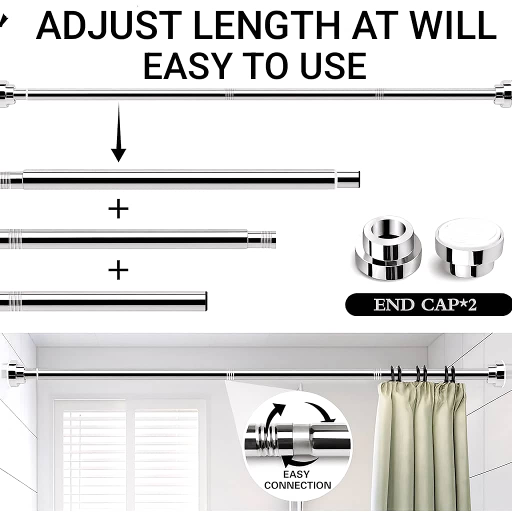 Grosyhub Adjustable Shower Curtain Tension Rod 105CM| Non-Drilling| Anti-Skid|Multi-Purpose| Spring Pull Rod - (Stainless Steel)