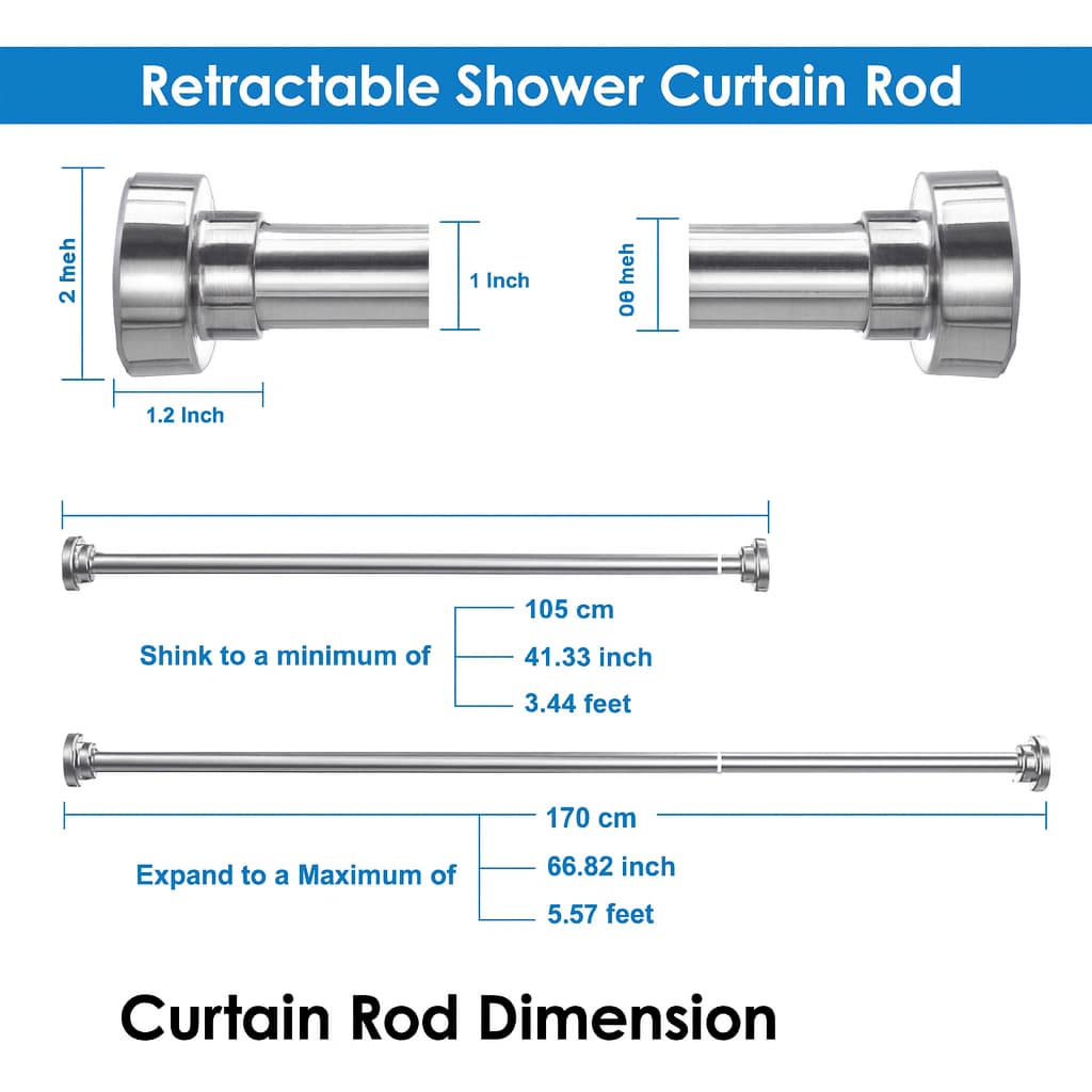 Grosyhub Adjustable Shower Curtain Tension Rod 105CM| Non-Drilling| Anti-Skid|Multi-Purpose| Spring Pull Rod - (Stainless Steel)
