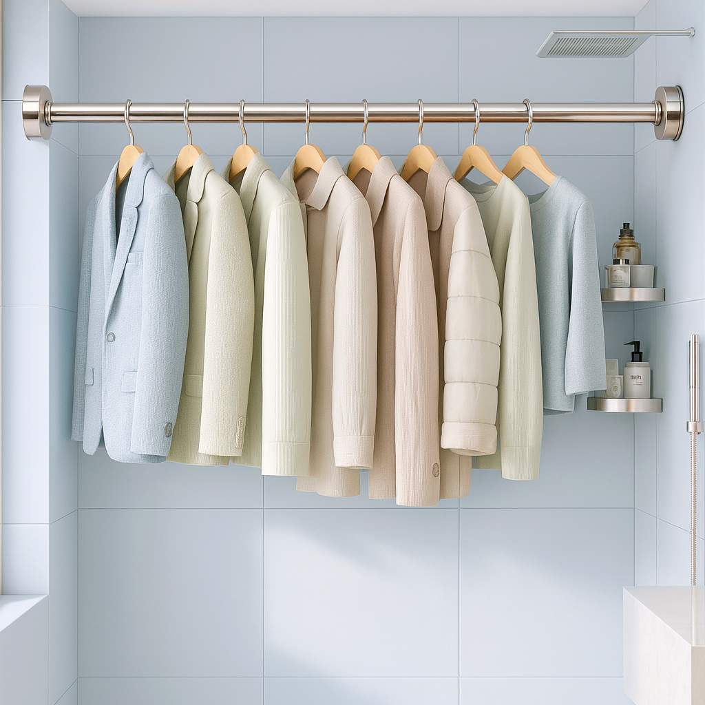 Grosyhub Adjustable Shower Curtain Tension Rod 105CM| Non-Drilling| Anti-Skid|Multi-Purpose| Spring Pull Rod - (Stainless Steel)