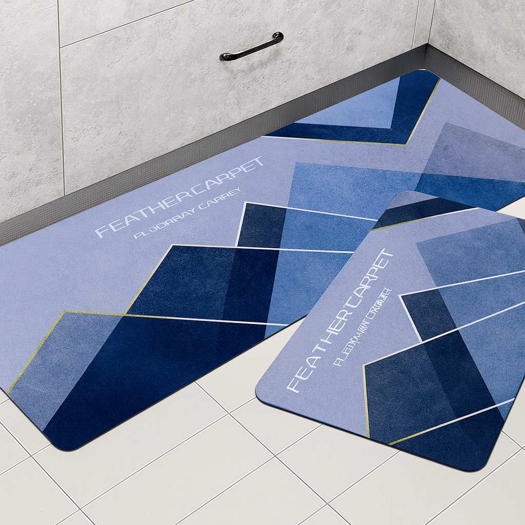 Grosyhub Feather Print Non-Slip Kitchen Rug Combo Water Absorbent With Rubber Backing, 120x40cm + 60x40cm