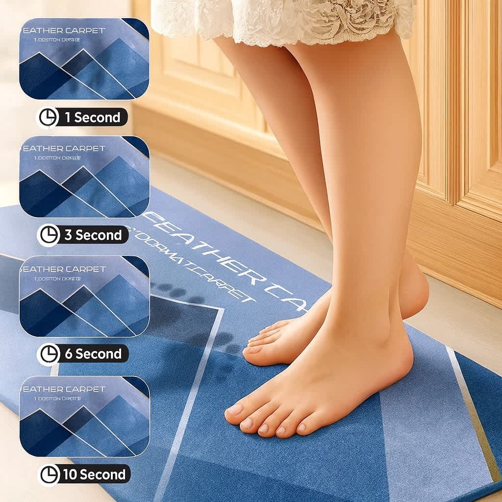 Grosyhub Feather Print Non-Slip Kitchen Rug Combo Water Absorbent With Rubber Backing, 120x40cm + 60x40cm