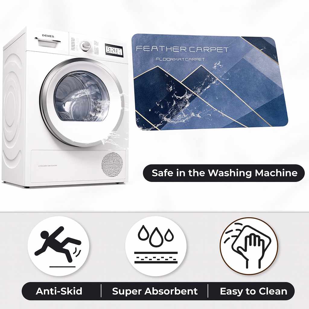 Grosyhub Feather Print Non-Slip Kitchen Rug Combo Water Absorbent With Rubber Backing, 120x40cm + 60x40cm