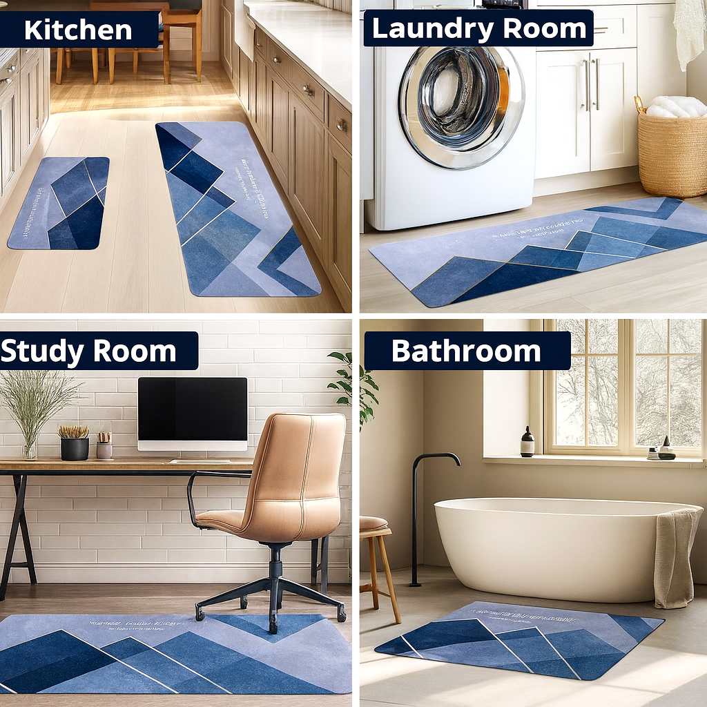 Grosyhub Feather Print Non-Slip Kitchen Rug Combo Water Absorbent With Rubber Backing, 120x40cm + 60x40cm