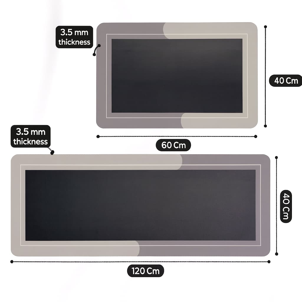 Grosyhub Grey Non-Slip Kitchen Rug Combo Water Absorbent with Rubber Backing, 120x40cm + 60x40cm