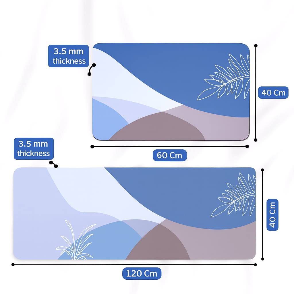 Grosyhub Leaf Print Non-Slip Kitchen Rug Combo, Water Absorbent with Rubber Backing, 120x40cm + 60x40cm