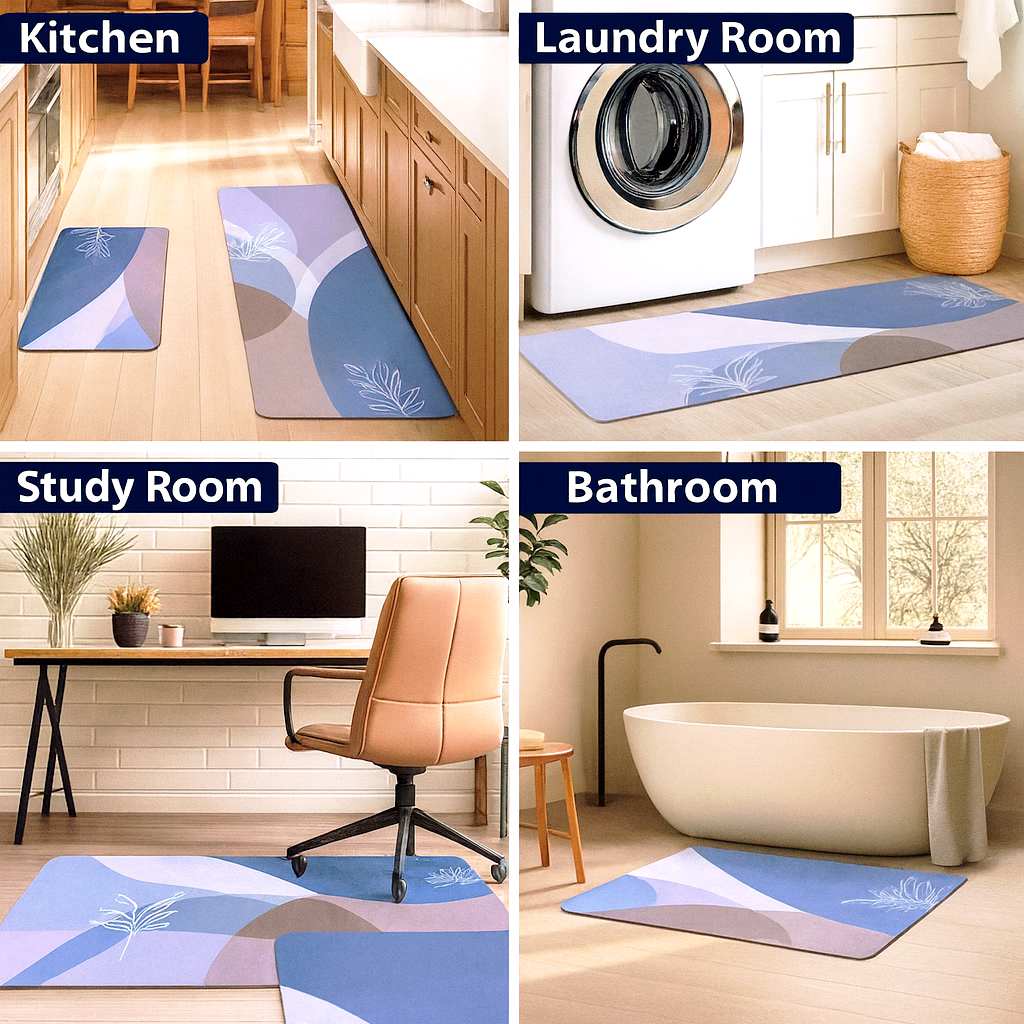 Grosyhub Leaf Print Non-Slip Kitchen Rug Combo, Water Absorbent with Rubber Backing, 120x40cm + 60x40cm