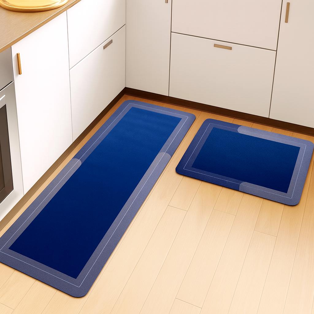 Grosyhub Solid Blue Non-Slip Kitchen Rug Combo, Water Absorbent with Rubber Backing, 120x40cm + 60x40cm