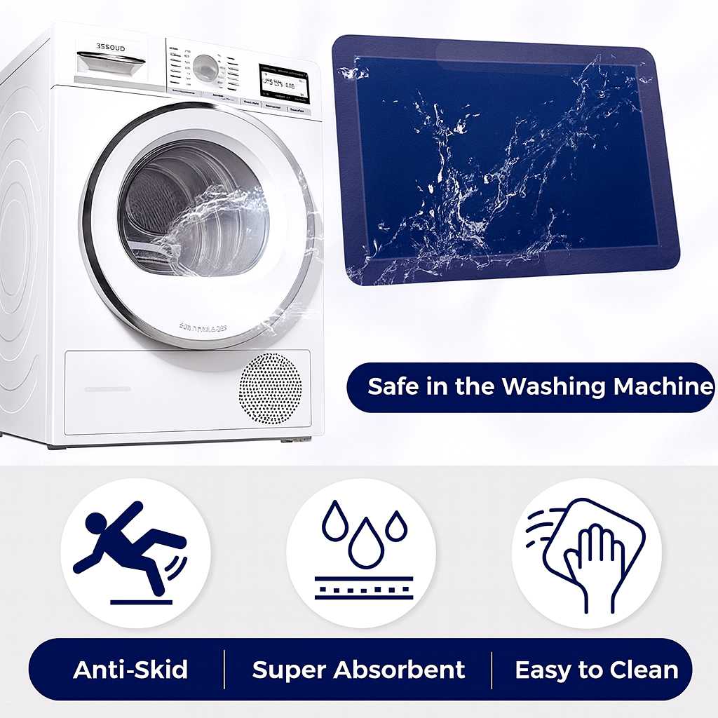 Grosyhub Solid Blue Non-Slip Kitchen Rug Combo, Water Absorbent with Rubber Backing, 120x40cm + 60x40cm