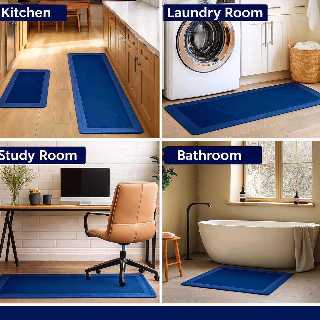 Grosyhub Solid Blue Non-Slip Kitchen Rug Combo, Water Absorbent with Rubber Backing, 120x40cm + 60x40cm