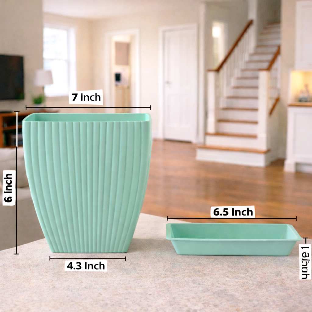 Grosyhub Modern Ribbed Square Planter Pots with Drainage Tray (5 Pcs Set)