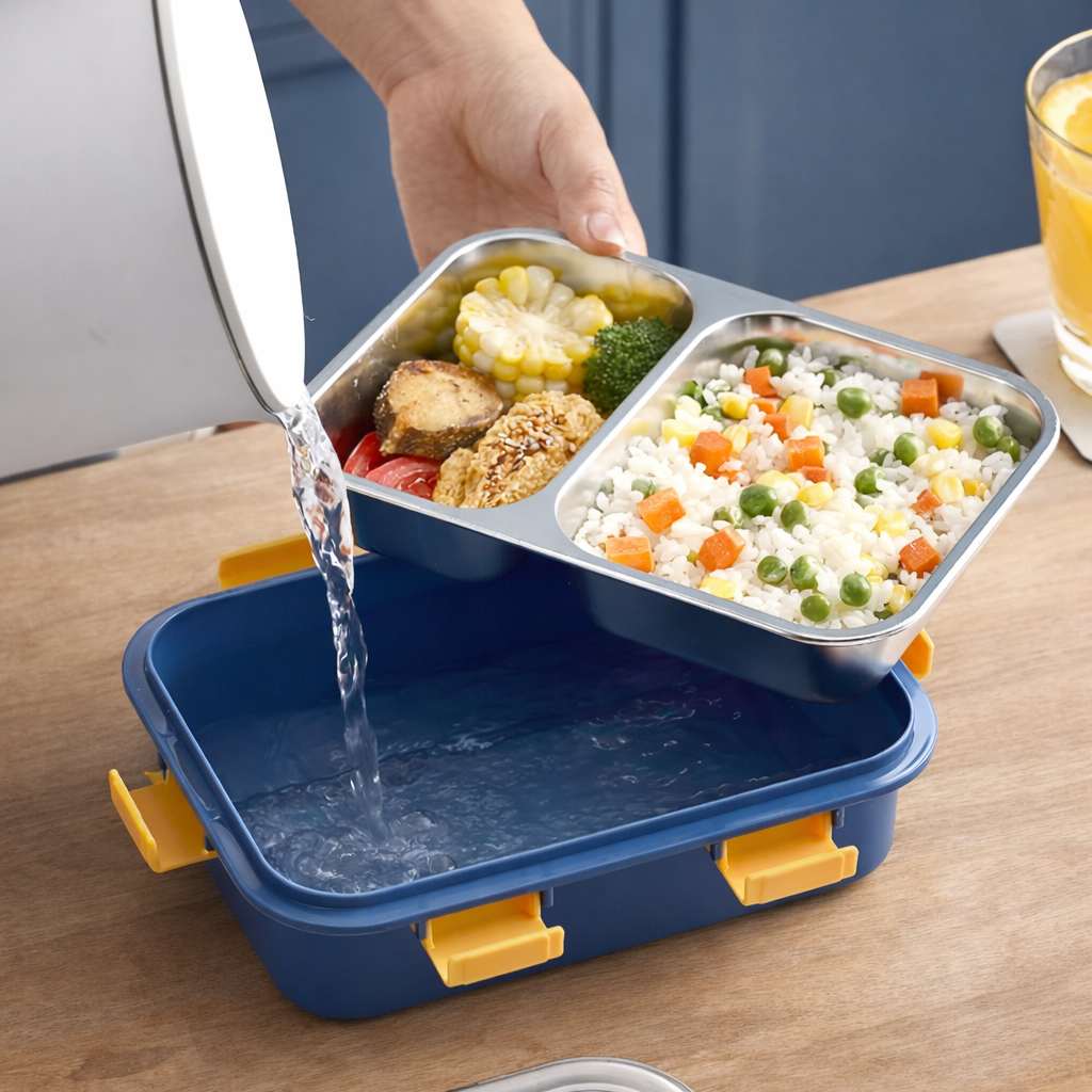 Multi Compartment Stainless Steel Airtight Lunch Box with Lid and Spoon