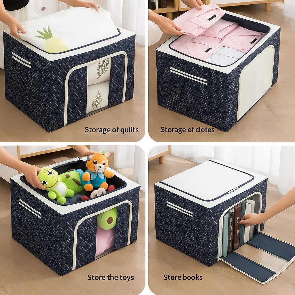 Grosyhub Double-Sided Zipper Living Box - Fabric Storage Boxes for Clothes, Saree Cover Bags - 44 Litre, Pack of 1, Polka Dot