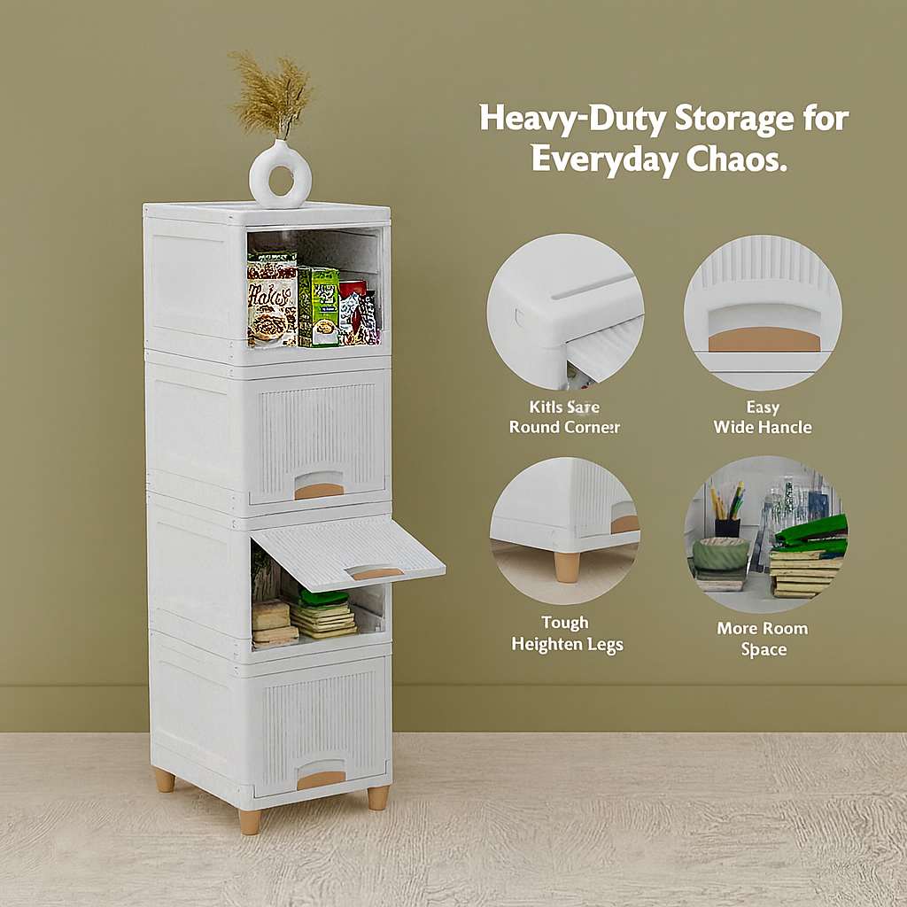 Grosyhub Multi Layer Design Flip Top Modular Storage Cabinet (4 Layer)