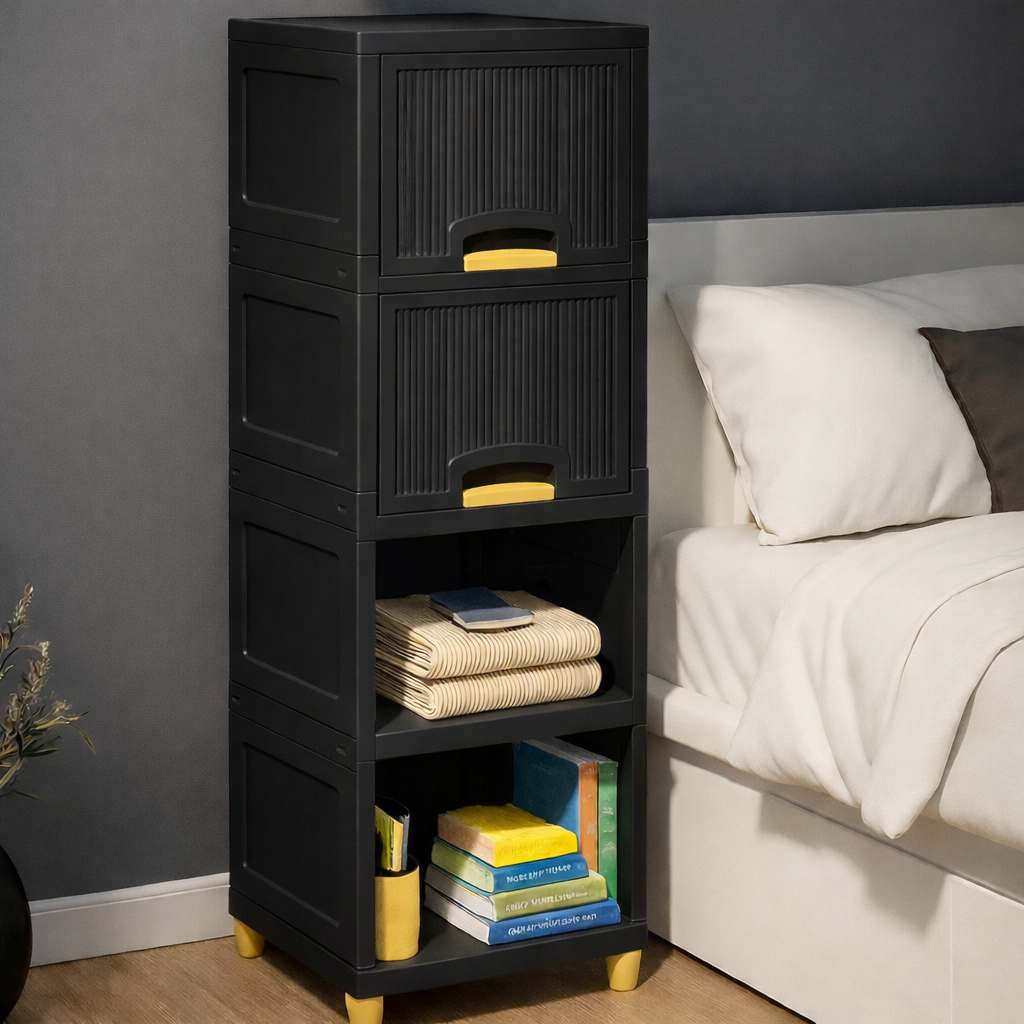Grosyhub Multi Layer Design Flip Top Modular Storage Cabinet Black (4 Layer)