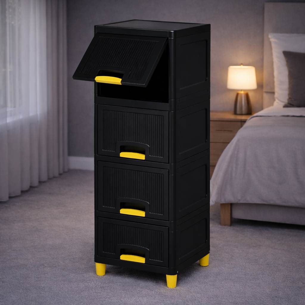 Grosyhub Multi Layer Design Flip Top Modular Storage Cabinet Black (4 Layer)