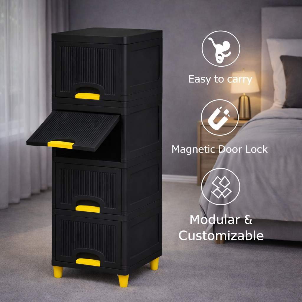 Grosyhub Multi Layer Design Flip Top Modular Storage Cabinet Black (4 Layer)