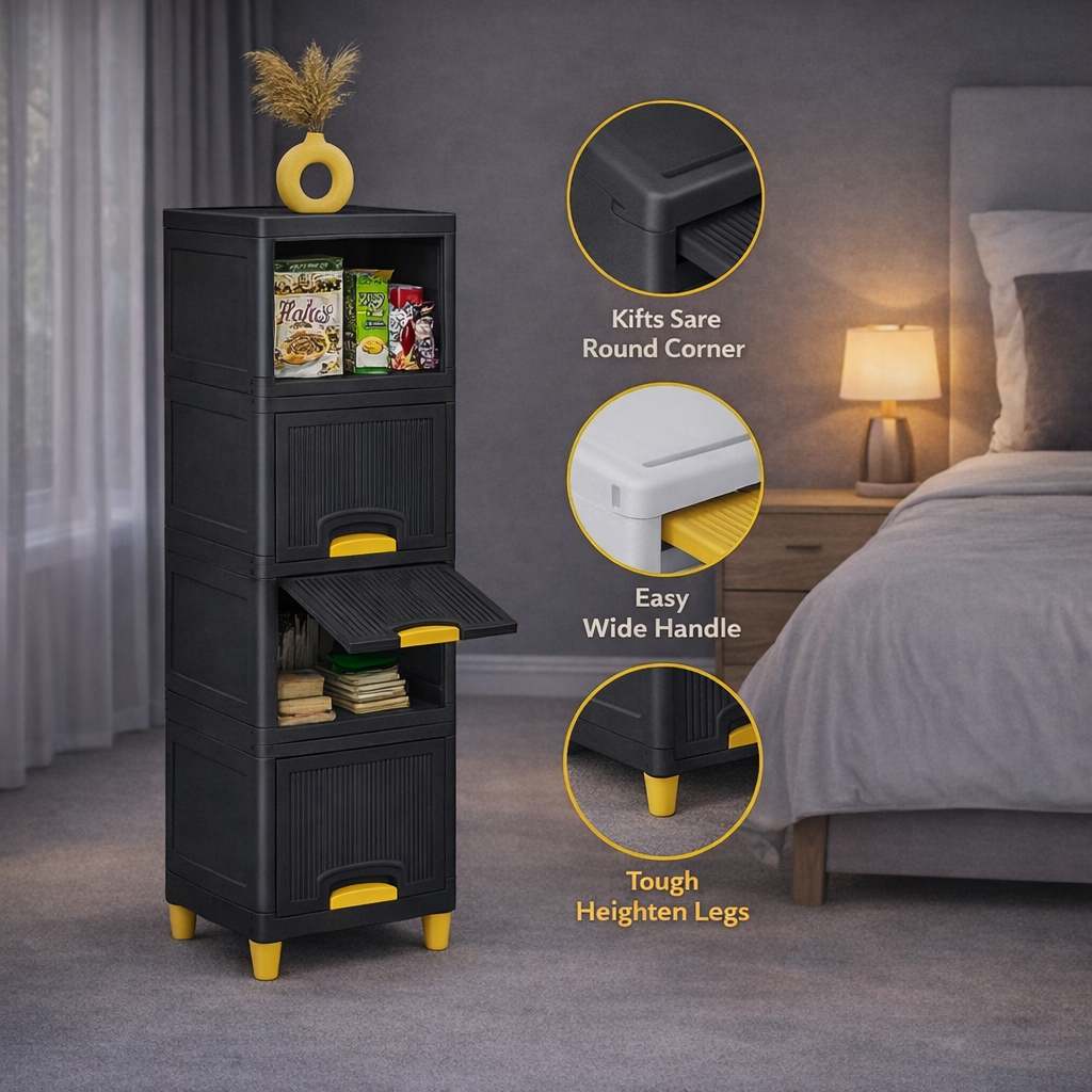 Grosyhub Multi Layer Design Flip Top Modular Storage Cabinet Black (4 Layer)