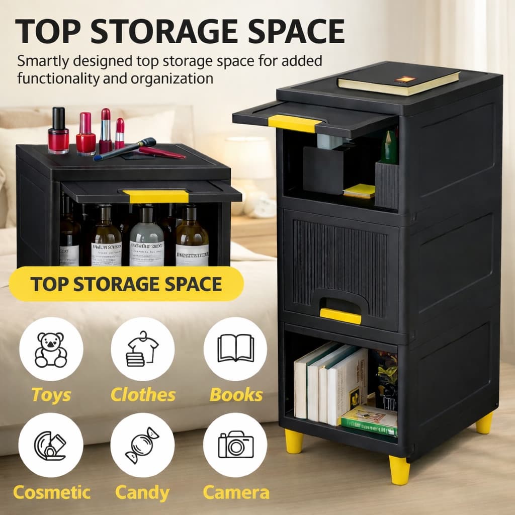 Grosyhub Multi Layer Design Flip Top Modular Storage Cabinet Black (4 Layer)