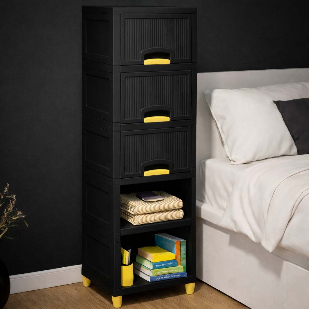 Grosyhub Multi Layer Design Flip Top Modular Storage Cabinet Black (5 Layer)