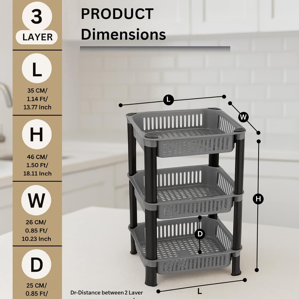 Grosyhub 3 Layer Foldable Storage Cart for Home & Kitchen